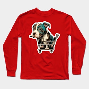 Cute Pitbull In A Shopping Cart Long Sleeve T-Shirt